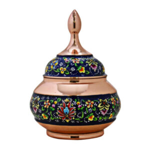 Handcrafted Persian Copper Sugar Bowl with Lid – Minakari Enameled Jahan