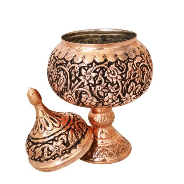 Handcrafted Persian Engraved Copper Sugar Bowl Arsalan - Image 2