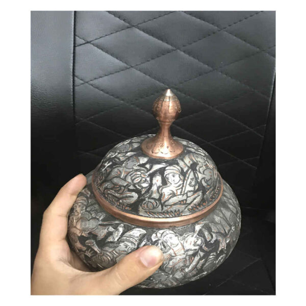 Handcrafted Persian Engraved Copper Sugar Bowl Bazm - Image 2