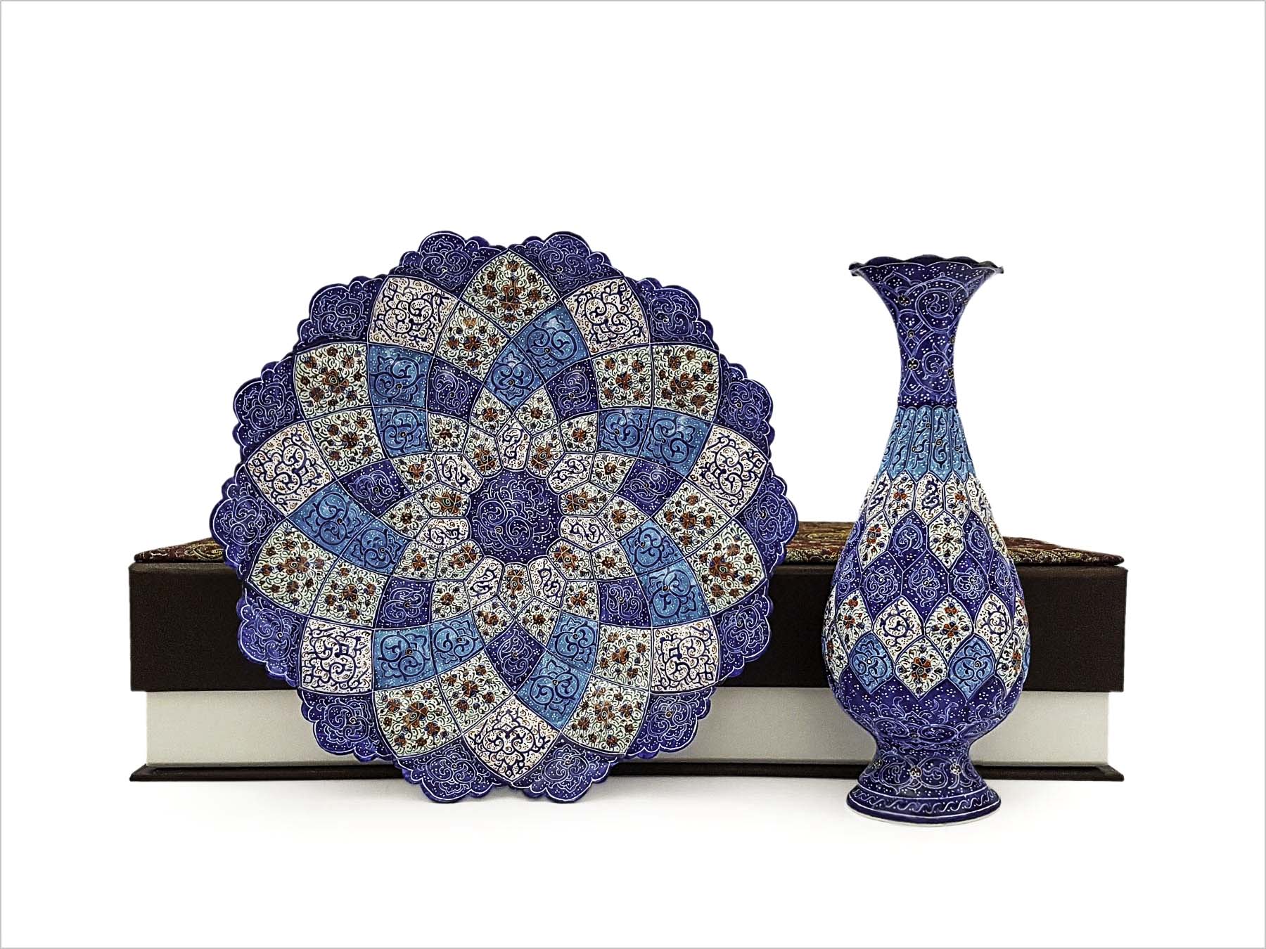 Enameled Vase & Plate in Termeh-Covered Box