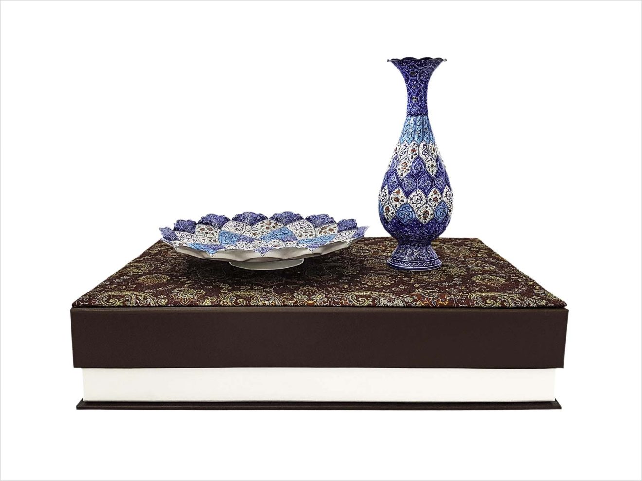 Enameled Vase & Plate in Termeh-Covered Box - Image 2