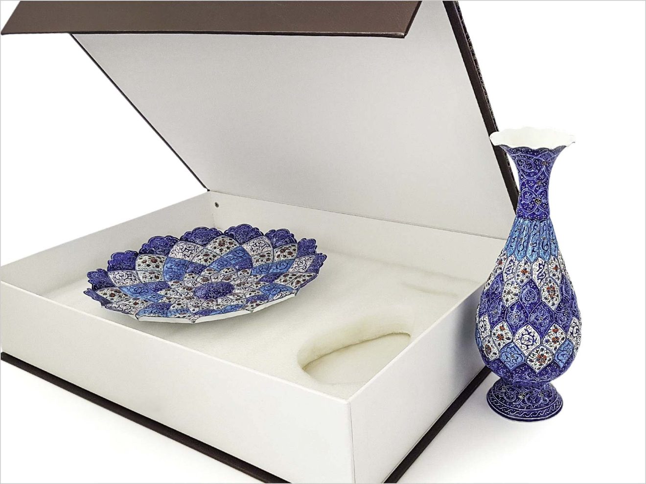 Enameled Vase & Plate in Termeh-Covered Box - Image 3