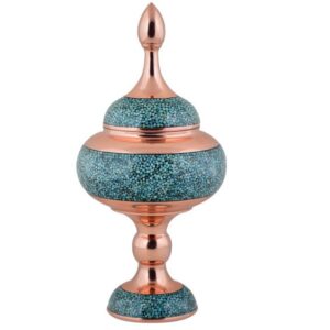 Handcrafted Persian Inlaid Turquoise Copper Sugar Bowl Hamedi