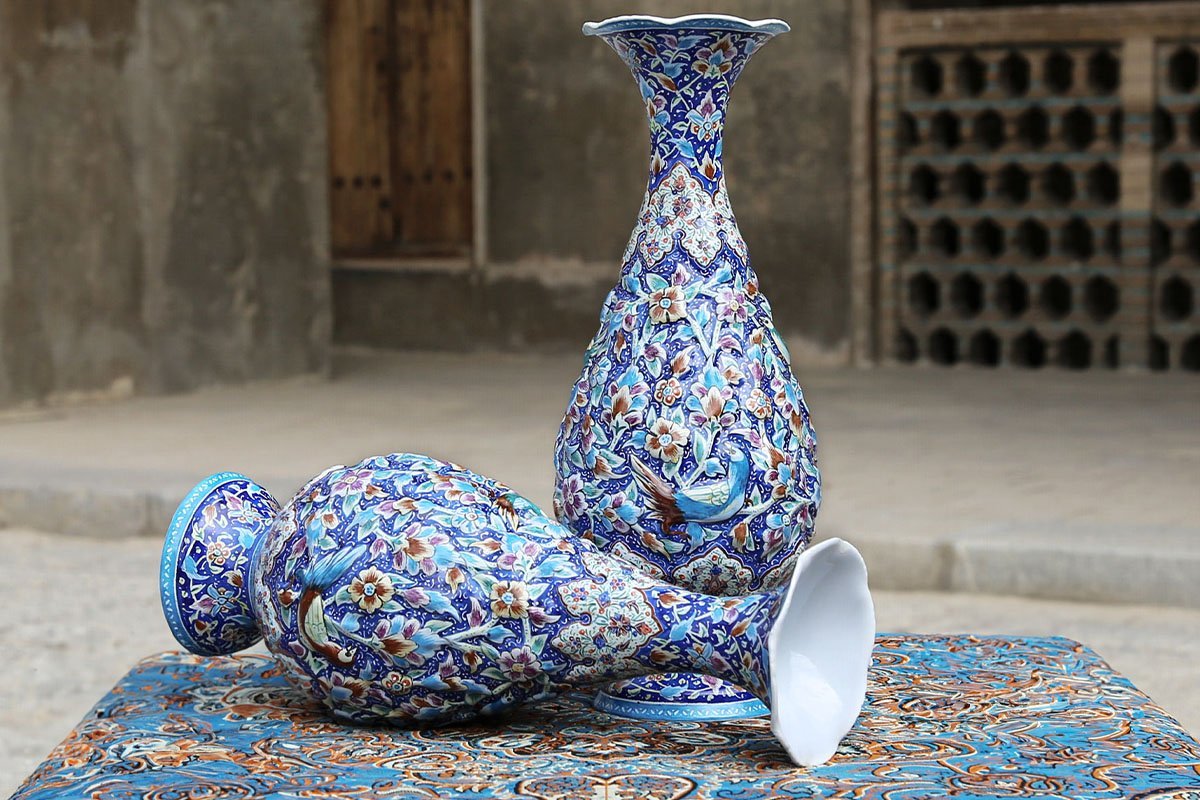 A Pair of Persian Enamel Table Vase – 16 cm – Persian Garden - Image 2