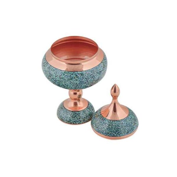 Handcrafted Persian Inlaid Turquoise Copper Sugar Bowl Hamedi - Image 2