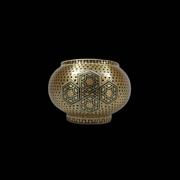 Handcrafted Persian Copper Sugar Bowl Decorated with Khatam Marquetry Art Ghandoon - Image 4