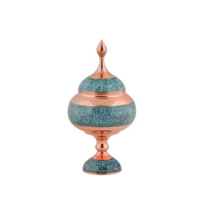 Handcrafted Persian Inlaid Turquoise Copper Sugar Bowl Hirbod
