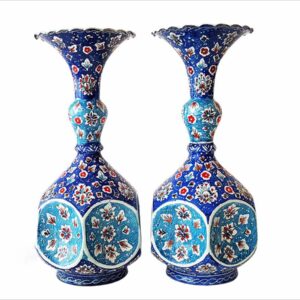 A Pair of Persian Enamel Vase – 22cm – Floral Hammer