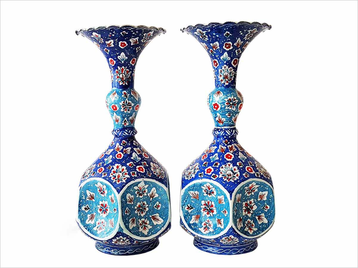 A Pair of Persian Enamel Vase – 22cm – Floral Hammer
