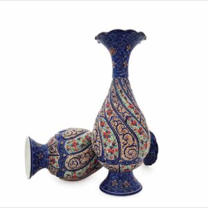 A Pair of Persian Enamel Vase – 16 cm – Spiral Floral