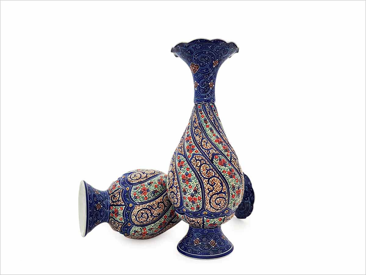 A Pair of Persian Enamel Vase – 16 cm – Spiral Floral